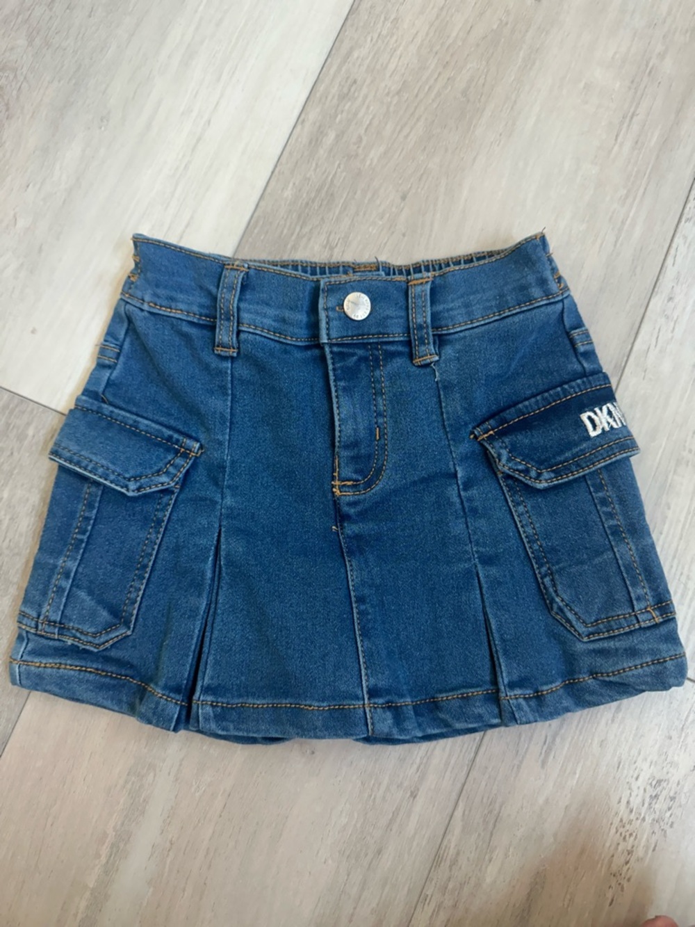 DKNY Girls' Dark Blue Denim Cargo Pleated Skort